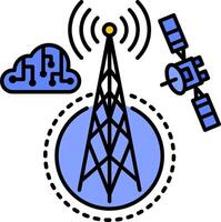 A satellite, a cell tower and a cloud vector