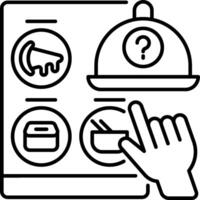 A hand pointing to a menu and food items vector