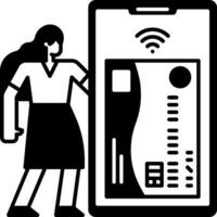A woman is holding a phone and a credit card vector