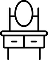A black and white image of a dressing table with a mirror vector