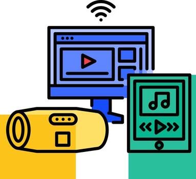A computer, a phone and a speaker vector
