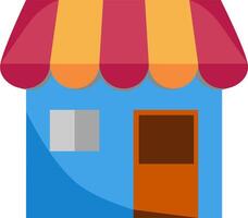 A small shop with a red and orange awning vector