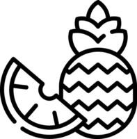 A black and white outline of a pineapple and slice of fruit vector