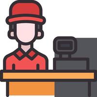 A man in a red hat is sitting at a desk vector