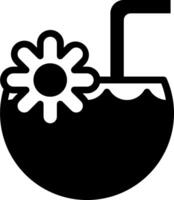 A black and white icon of a drink with a straw and flower vector