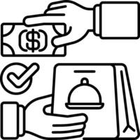 A hand holding a checkbook and a dollar sign vector