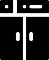 A black and white icon of a refrigerator vector