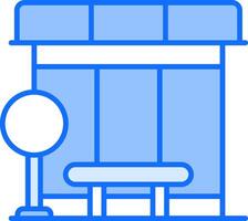 A blue icon of a store front with a bench vector