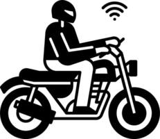 A man riding a motorcycle with wifi connected to it vector