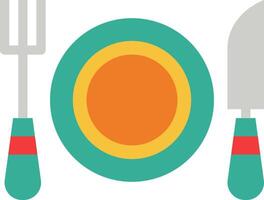 A flat icon of a plate, fork and knife vector