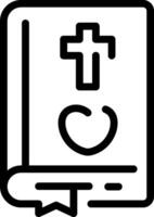 A black and white outline of a bible with a cross vector