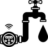 A black and white illustration of a water faucet with a wireless device vector