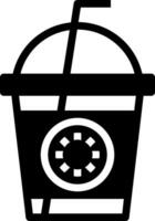 A black and white icon of a cup with a straw vector