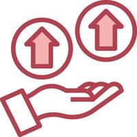 A hand holding an arrow and a red arrow pointing up vector