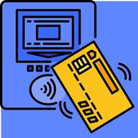 A credit card is being held by a machine vector