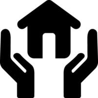 A black and white icon of two hands holding a house vector
