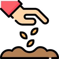 A hand is pouring seeds into a dirt pile vector