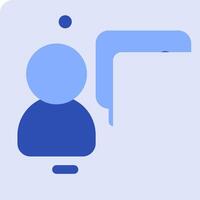 A person is sitting in front of a computer with a blue icon vector