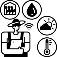A man with a tablet and a thermometer in front of icons vector