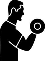 A silhouette of a man holding a dumbbell vector