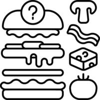 A hamburger, cheese, and other items are shown in a line vector
