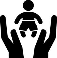 A black and white silhouette of a baby in the hands of two hands vector