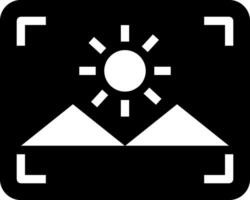 A camera icon with a sun and mountains vector