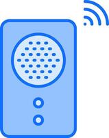 A blue phone with a microphone icon vector
