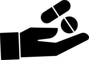 A black and white image of a hand holding pills vector
