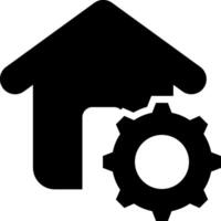 A black and white icon of a house with a gear vector