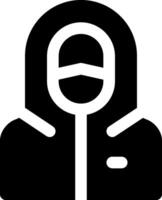 A black and white icon of a person wearing a hoodie vector