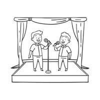 Couple Singing duet on a stage with microphones vector