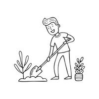 Man digging in a garden with a shovel vector