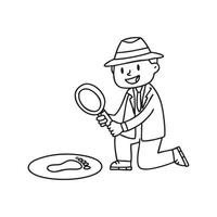 Detective examining a footprint in floor with a magnifier vector