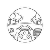 Driving with hands on the steering wheel behind dashboard vector