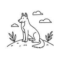 Dingo sitting alert on a sandy dune vector