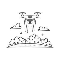 Drone hovering over a green forest vector