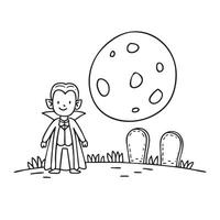 Cool Dracula lurking near graveyard under a full moon. vector