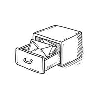Drawer cabinet partially open revealing old envelopes vector