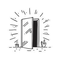 Door slightly open with light shining through vector