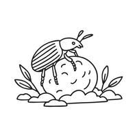 Dung beetle rolling a ball of soil in the ground vector