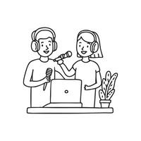 Couple Singing duet in a recording studio vector
