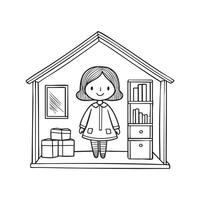 Doll in a dollhouse setting vector