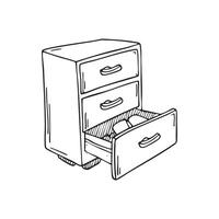 Drawer cabinet half open with items inside vector