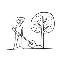 Man digging with a shovel near a tree vector