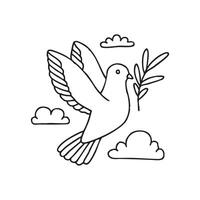 Dove flying with an olive branch with clouds vector