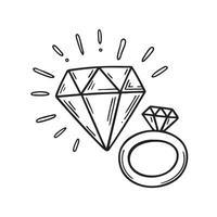 Diamond sparkling with lines around it next to a ring vector