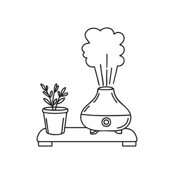 Diffuser releasing a steady mist on a bedside table vector