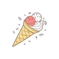Ice cream in a waffle cone illustration vector