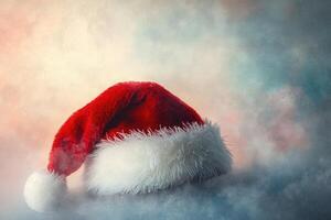 Red and White Santa Hat on a Frosted Background photo